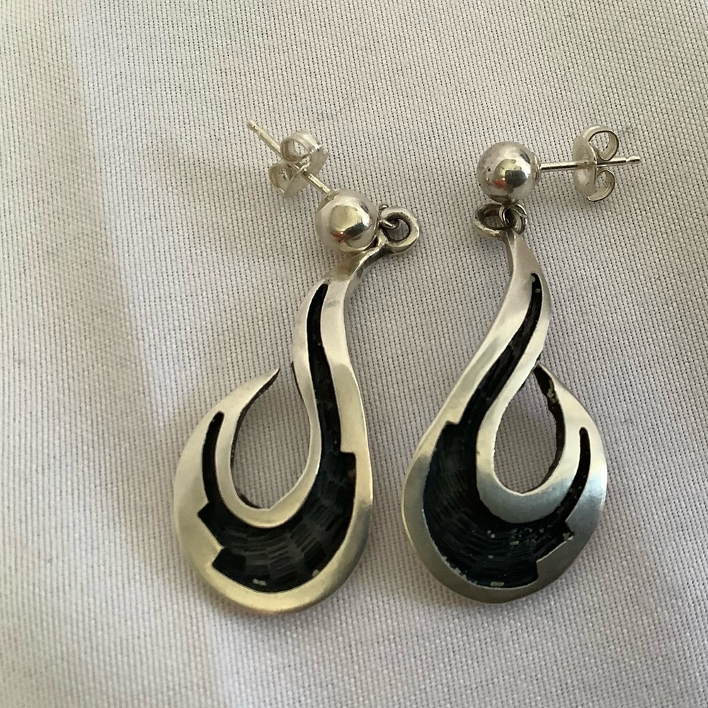 Vintage Hopi Silver Wave  Earrings